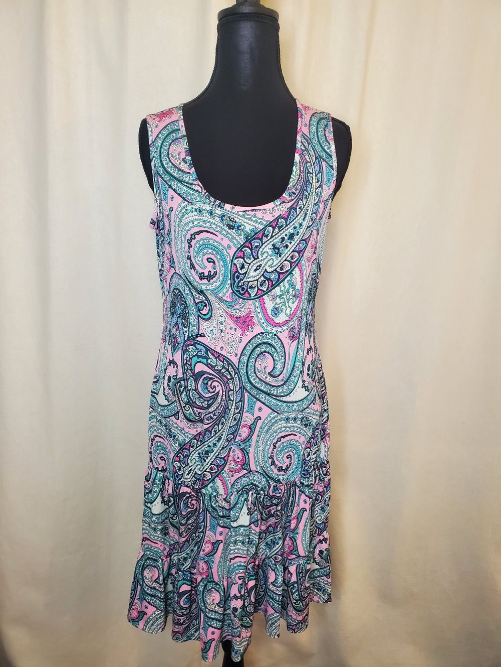 Ivy Lane Pink & Teal Paisley Scoop Neck Dress